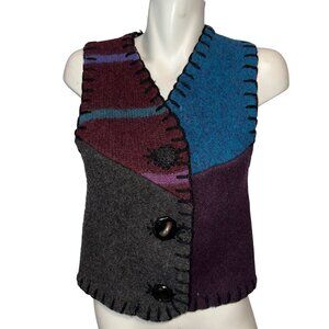 Vtg 90s Baabaazuzu Maroon Art to Wear Lagenlook Wool Vest Small Chunky Buttons